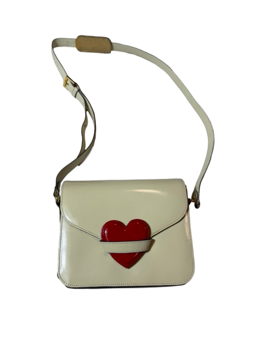 Rare Vintage 90s Moschino Redwall Ivory Leather Red Heart Shoulder Bag